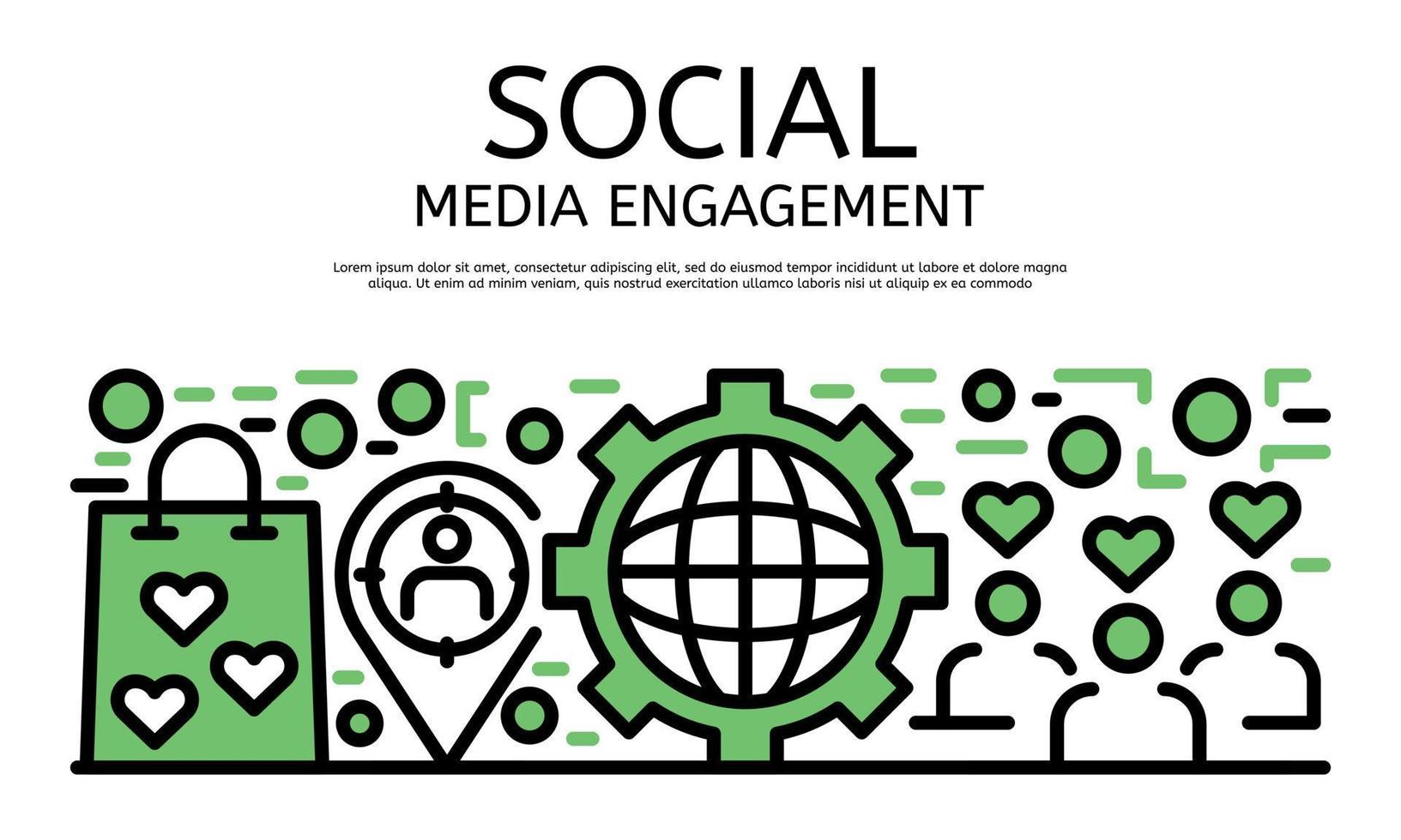 Social media engagement banner, outline style vector
