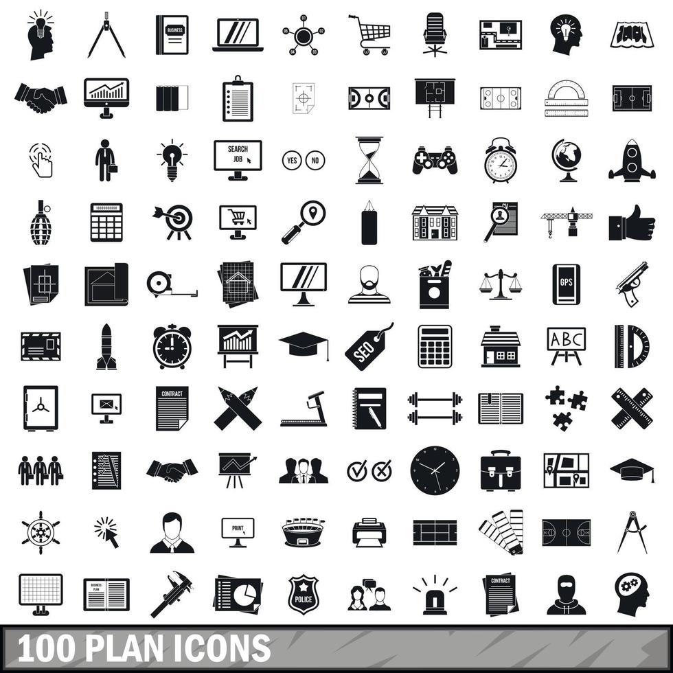 100 plan icons set, simple style vector