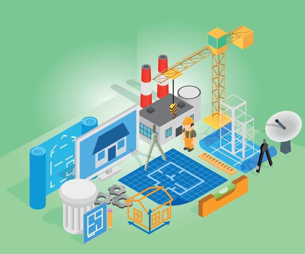 Engineering art concept banner, isometric style vector