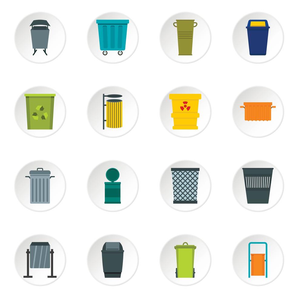 iconos de contenedor de basura establecidos en estilo plano vector