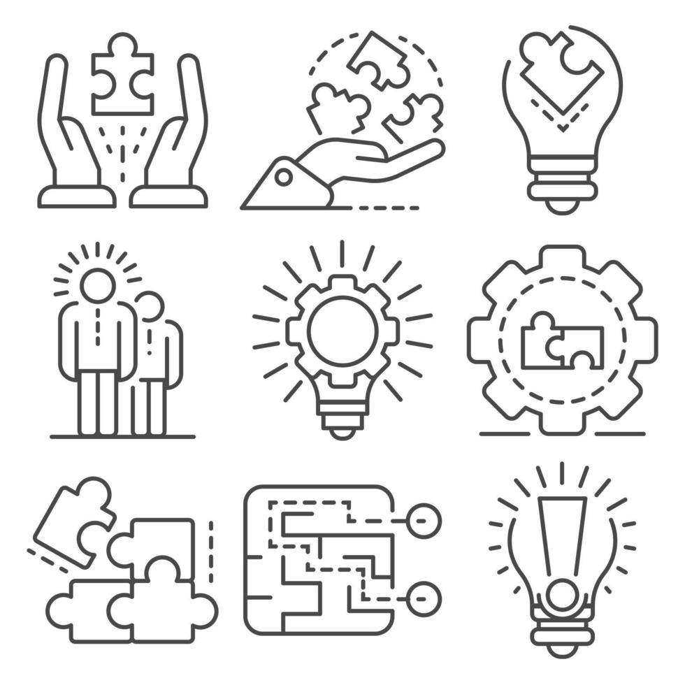 Solution icon set, outline style vector