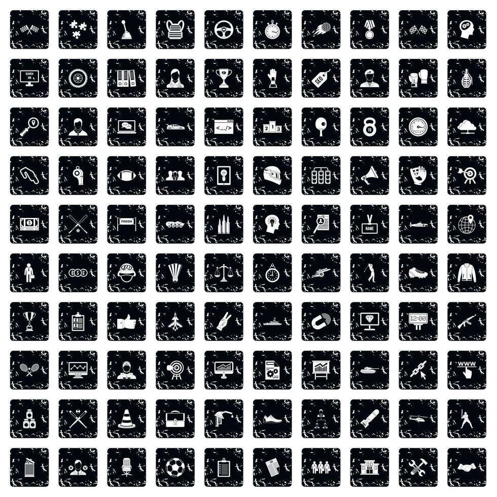 100 victory icons set, grunge style vector