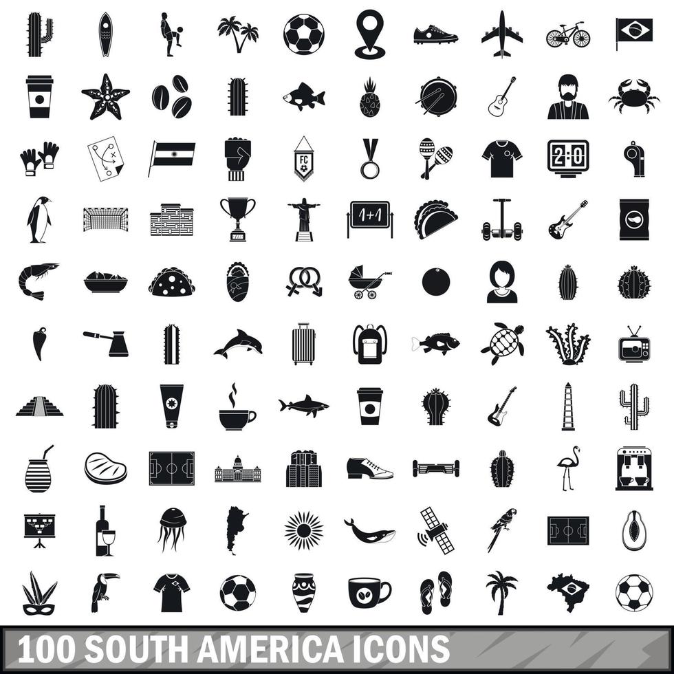 100 iconos de América del Sur, estilo simple vector