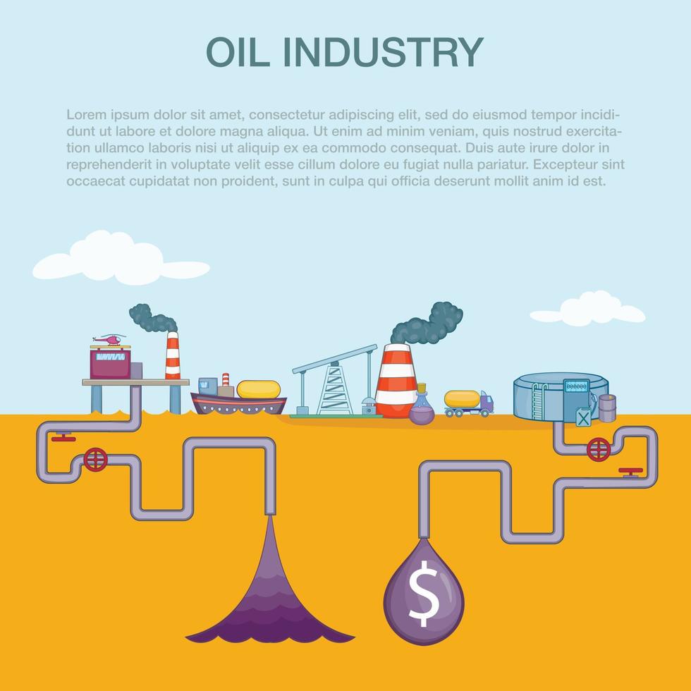 concepto de ciclo de la industria petrolera, estilo de dibujos animados vector