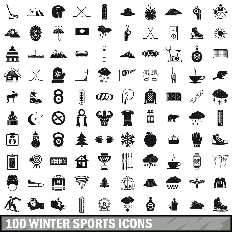 100 iconos de deportes de invierno, estilo simple vector