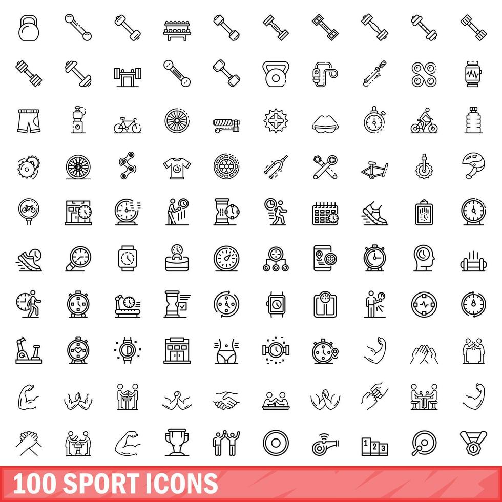 100 sport icons set, outline style vector