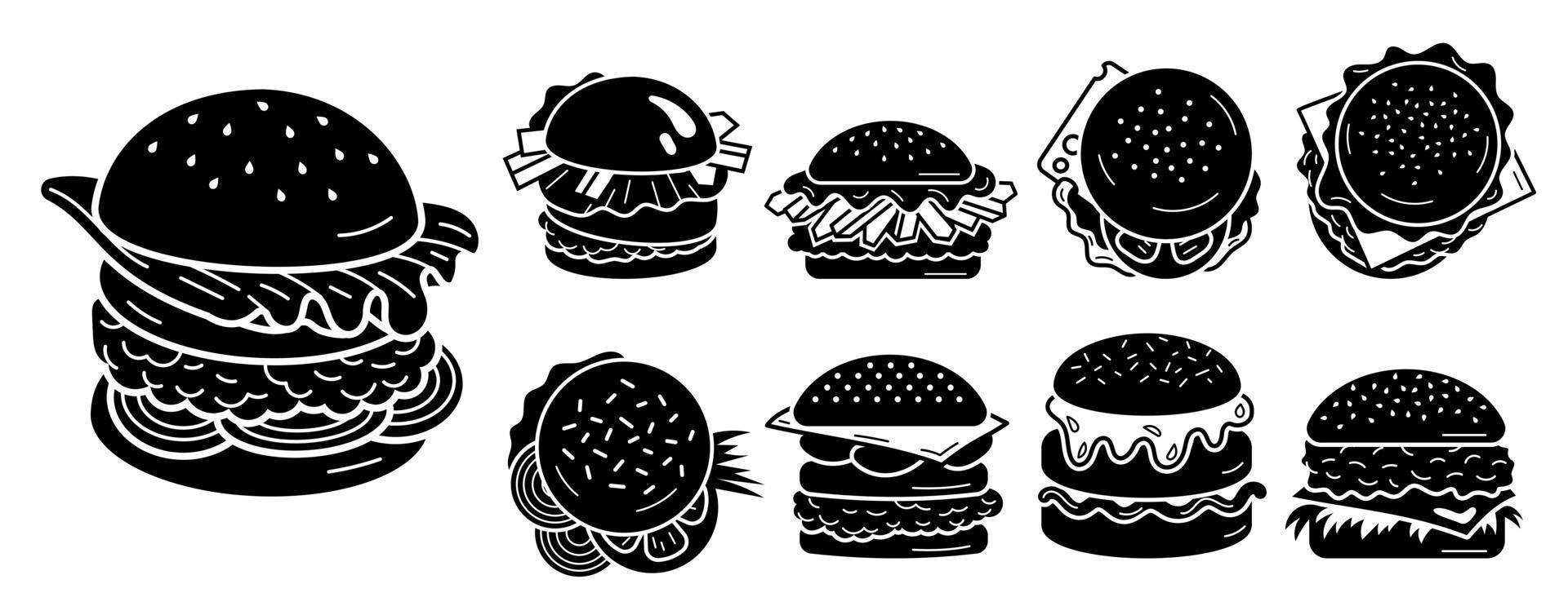 Burger icons set, simple style vector