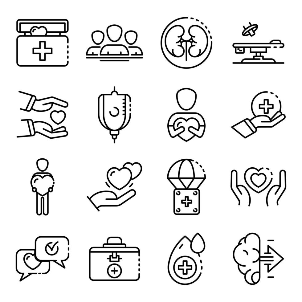 Donate organs icons set, outline style vector