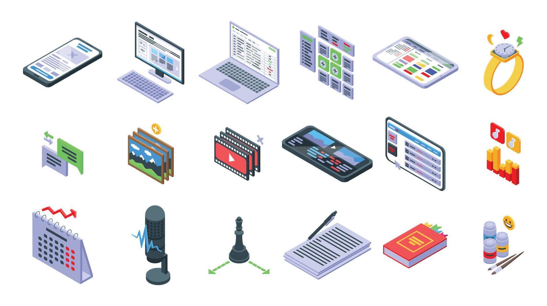 Content plan icons set isometric vector. Website code vector