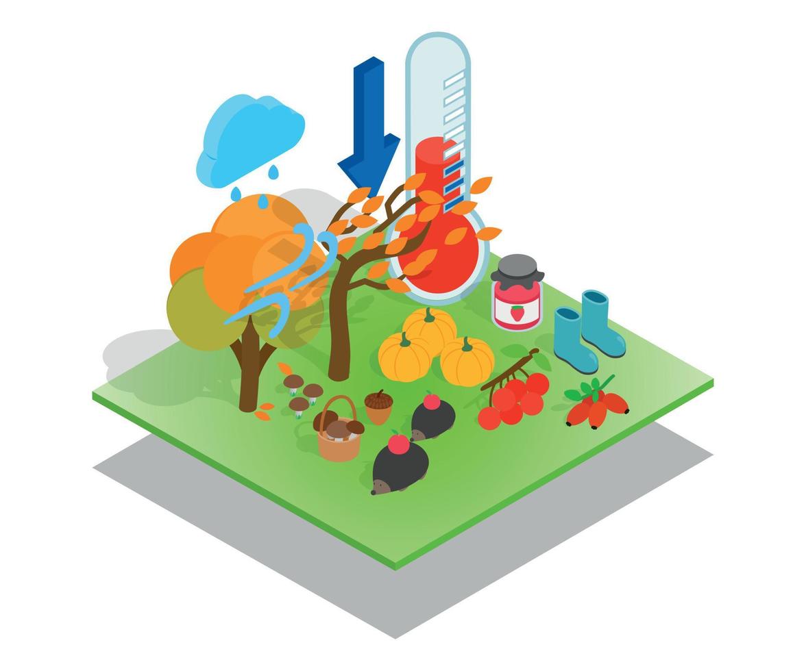Fall concept banner, isometric style vector