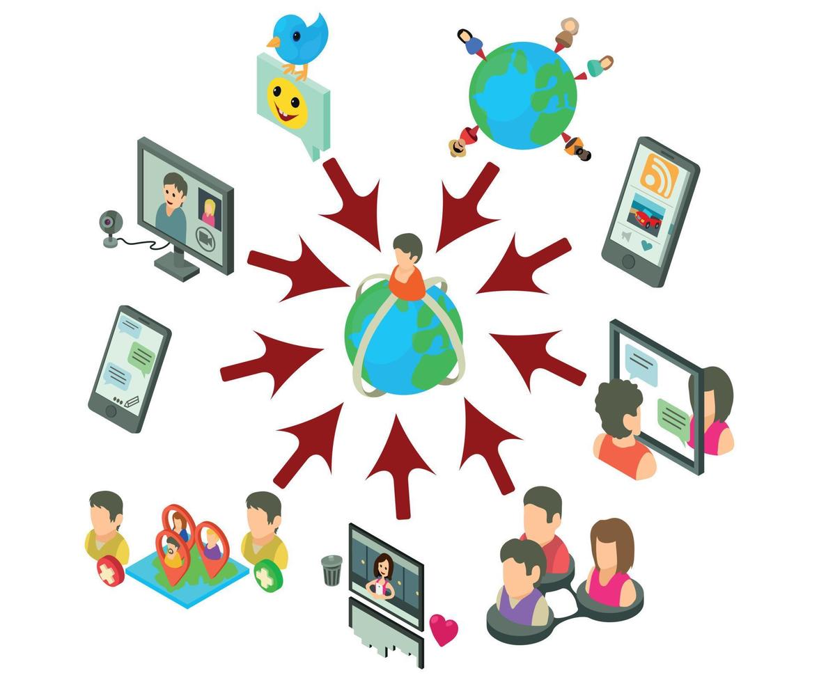 Social network concept banner, isometric style vector