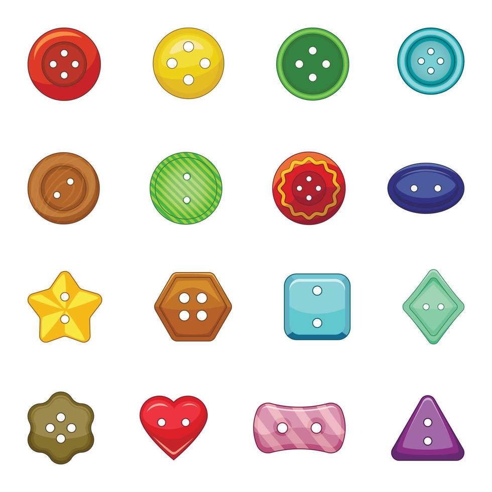 Clothes button icons set, cartoon style vector