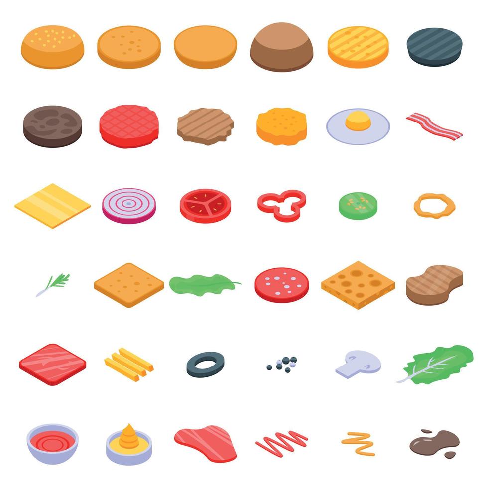 Burger icons set, isometric style vector
