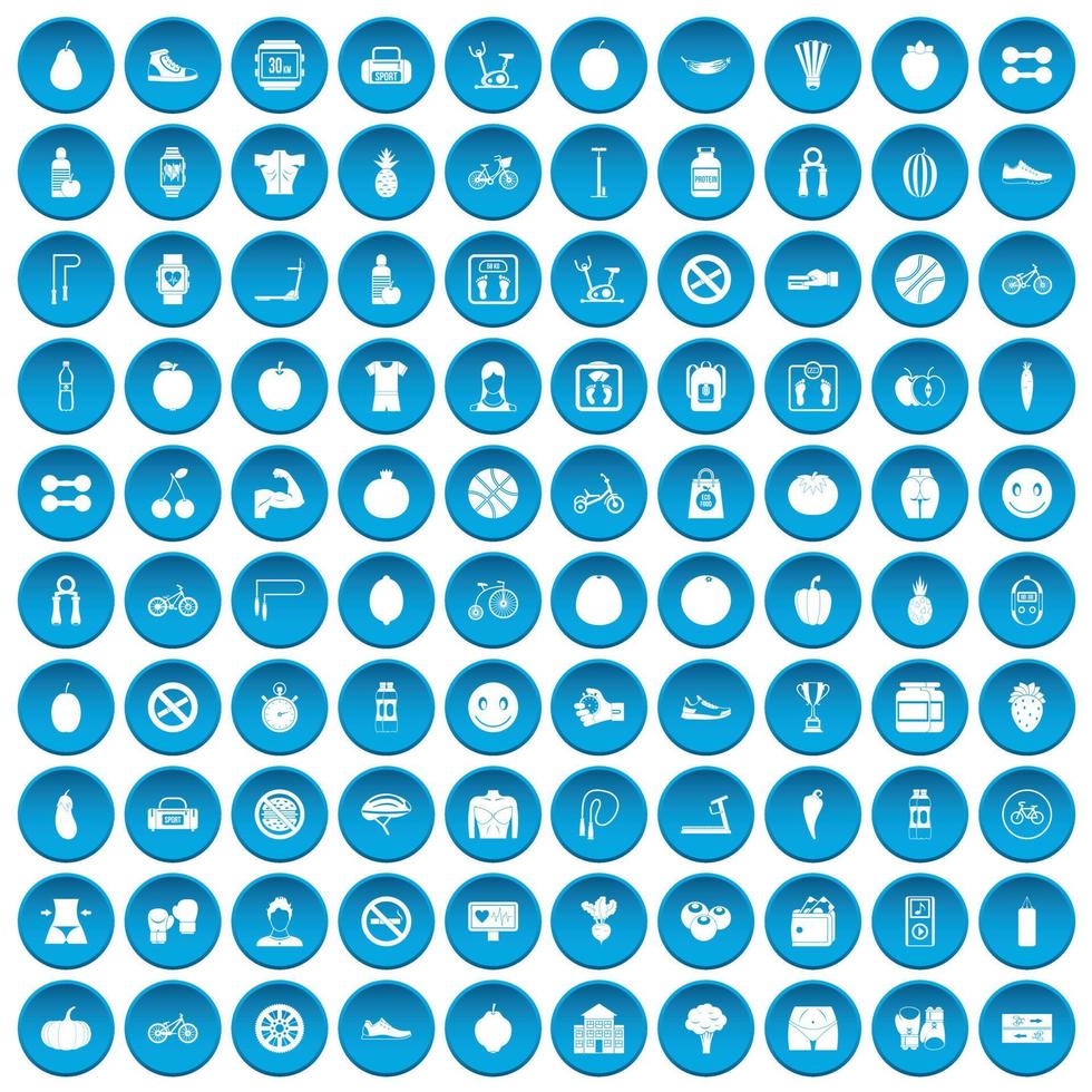 100 fitness icons set blue vector