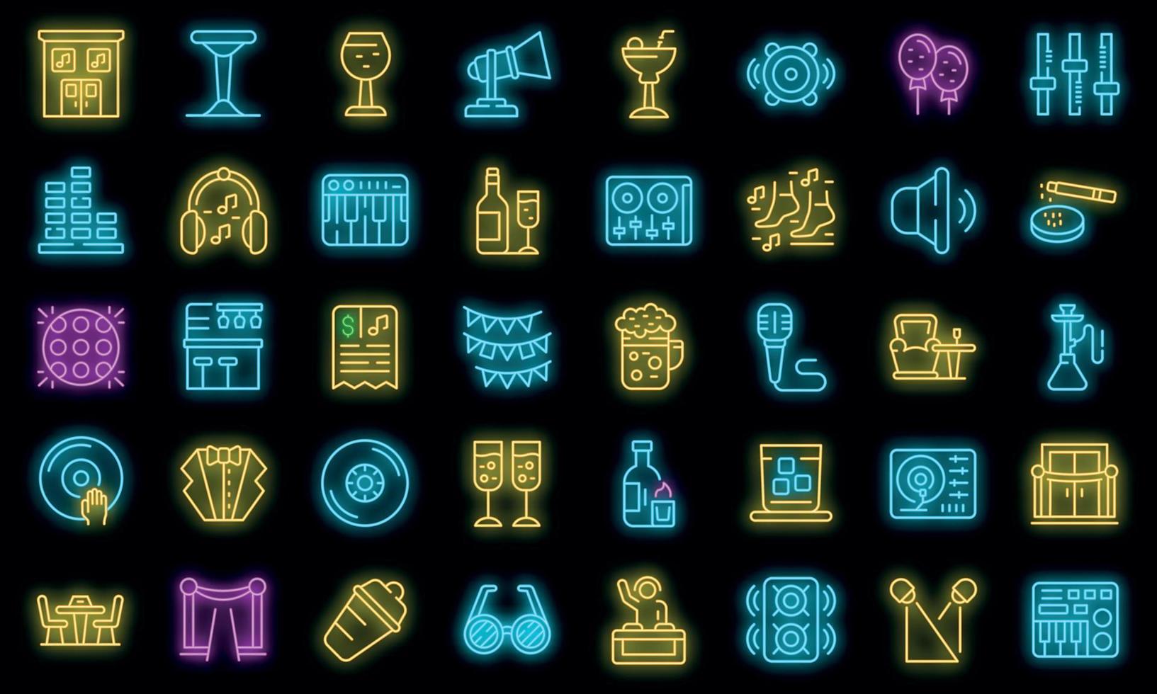 Night club icons set vector neon