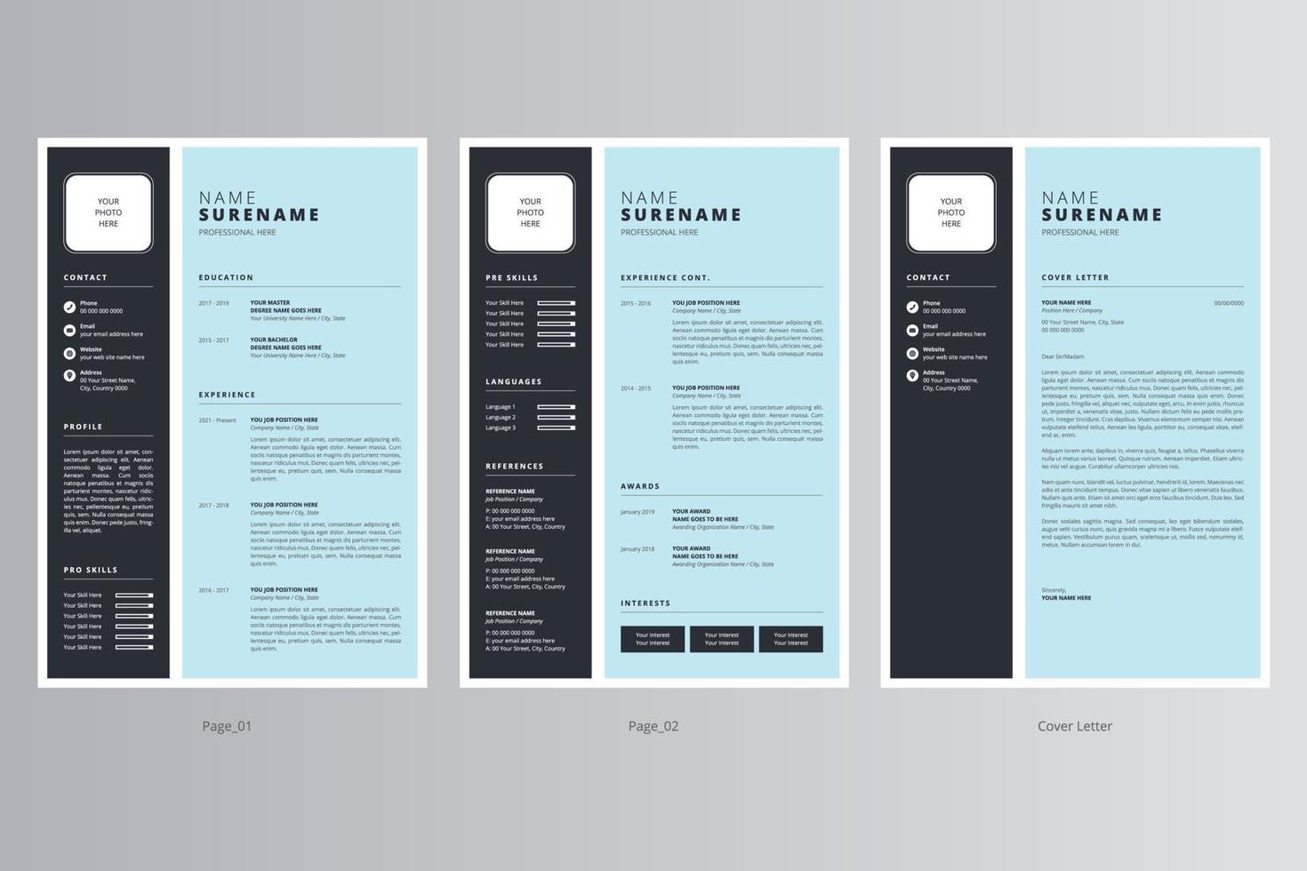 Professional Resume and Cover Letter Template. Pro Vector