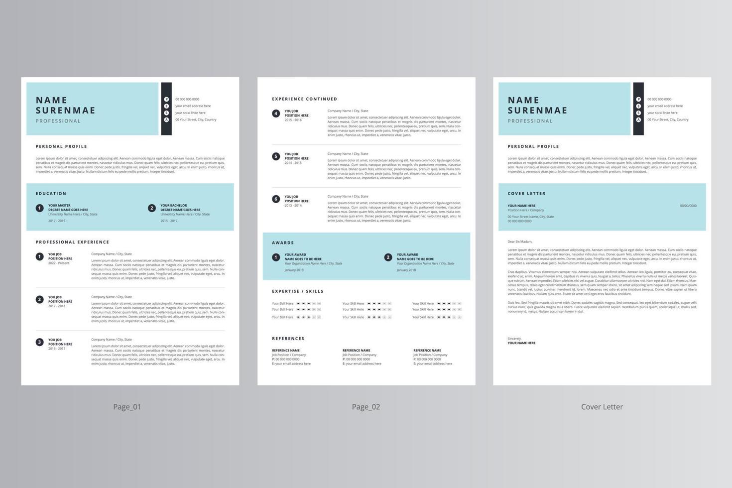 Professional Resume and Cover Letter Template. Pro Vector