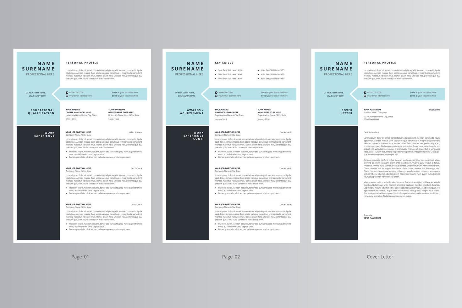 Professional Resume and Cover Letter Template. Pro Vector