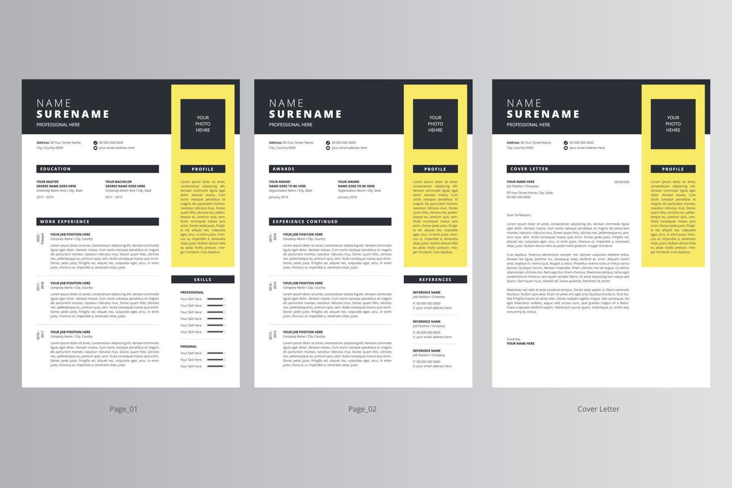 Professional Resume and Cover Letter Template. Pro Vector