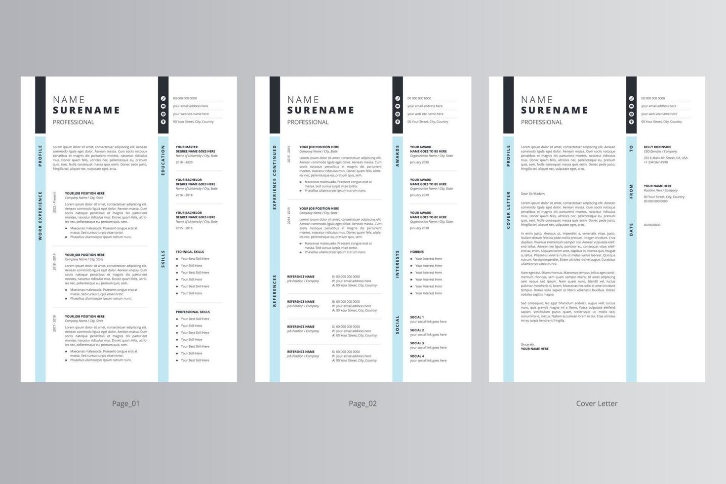 Professional Resume and Cover Letter Template. Pro Vector