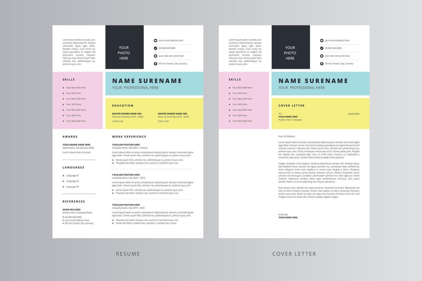 Professional Resume and Cover Letter Template. Pro Vector