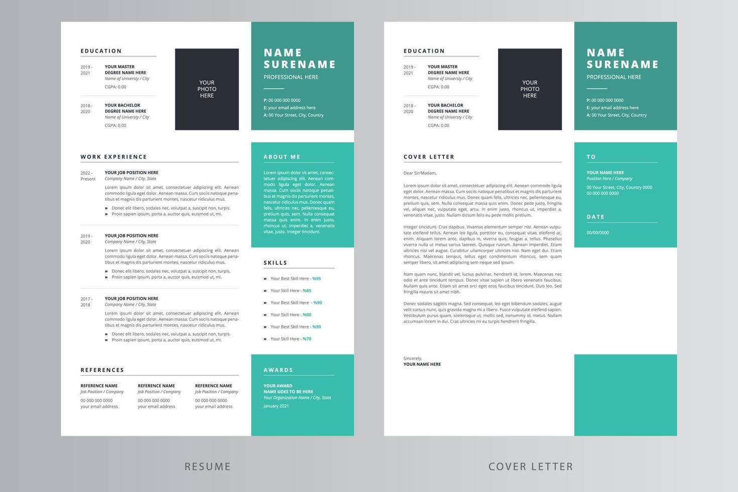 Professional Resume and Cover Letter Template. Pro Vector