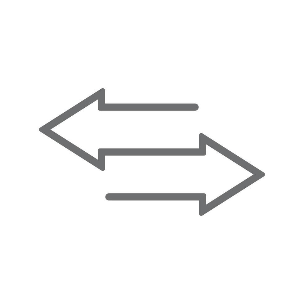 transferencia de vector gris eps10 o icono de arte de línea de flechas izquierda derecha para aplicaciones móviles, ui y diseño de sitios web aislados en fondo blanco