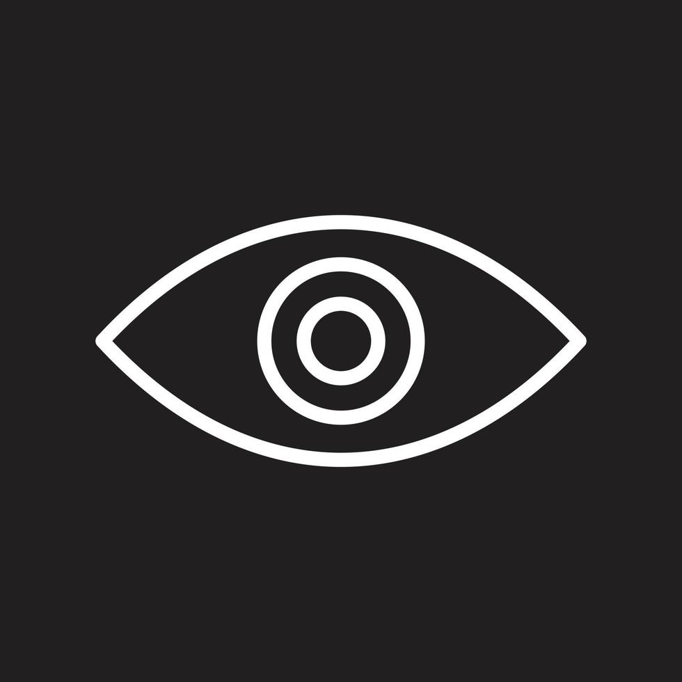 eps10 vector blanco icono de arte de línea de ojo humano o logotipo en un estilo moderno plano simple aislado en fondo negro