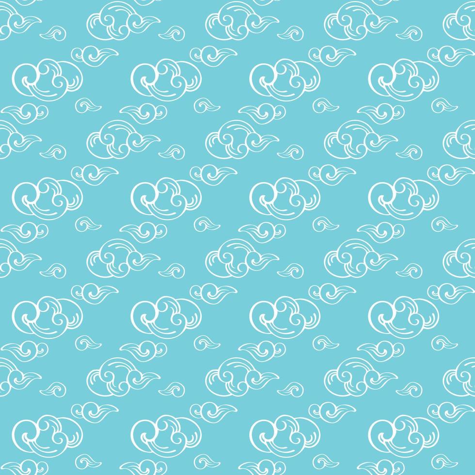 Line art seamless cloud pattern on colored background. vector