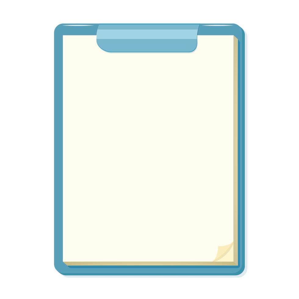tablero de notas con papel blanco en blanco. cuaderno con hoja limpia con esquina rizada. vector