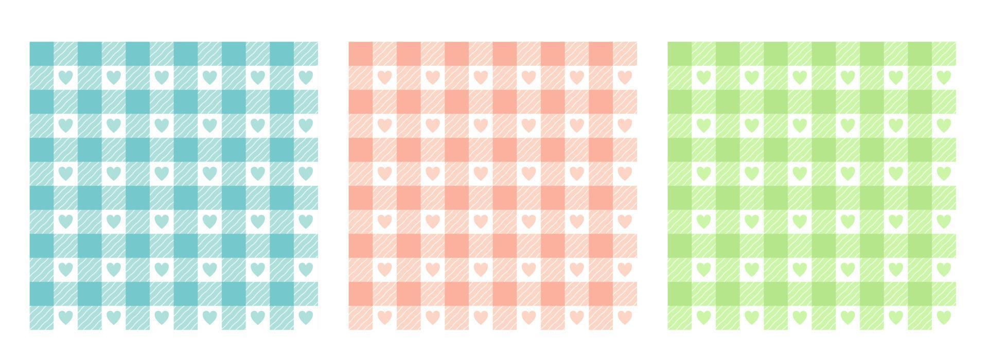 Vichy check pattern in pastel colors. Geometric background gingham with hearts for plaids, tablecloths, covers. vector