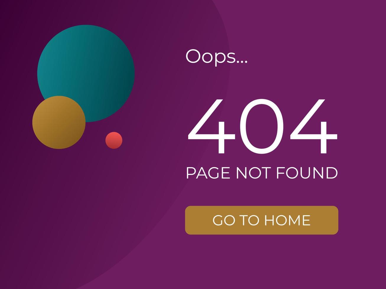 Error en la página 404. ux ui diseño del recurso. interfaz de usuario con fondo morado y abstracción. vector