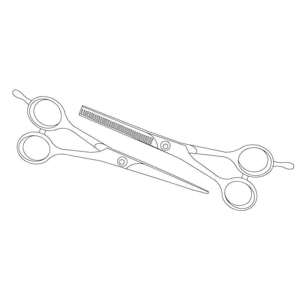 Scissors drawing. The illustration is linear. Barber tools. vector