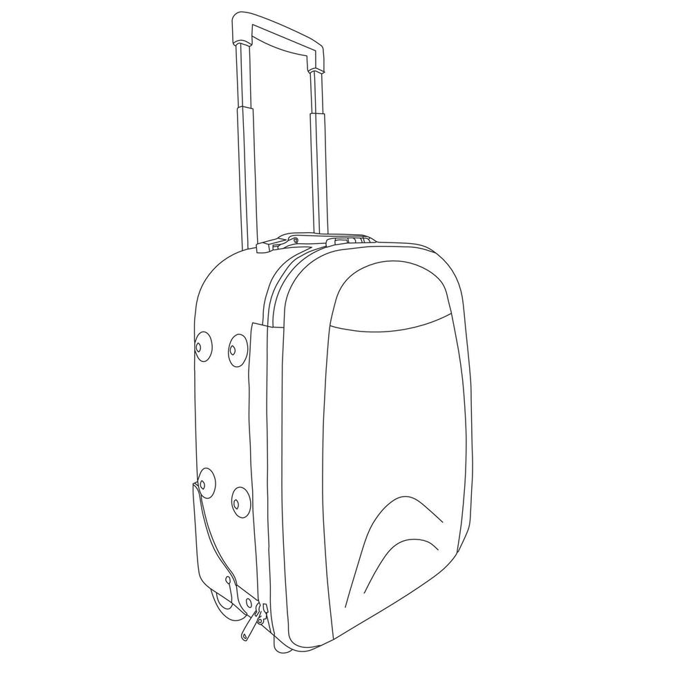 A suitcase for traveling. A bag on wheels. Linear drawing. vector