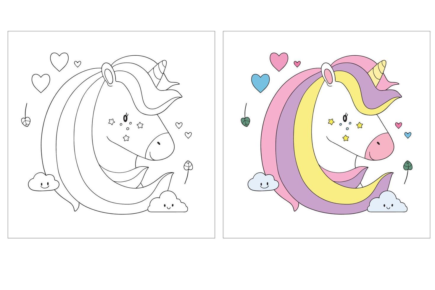 Hand drawn Unicorn Coloring page 5 vector