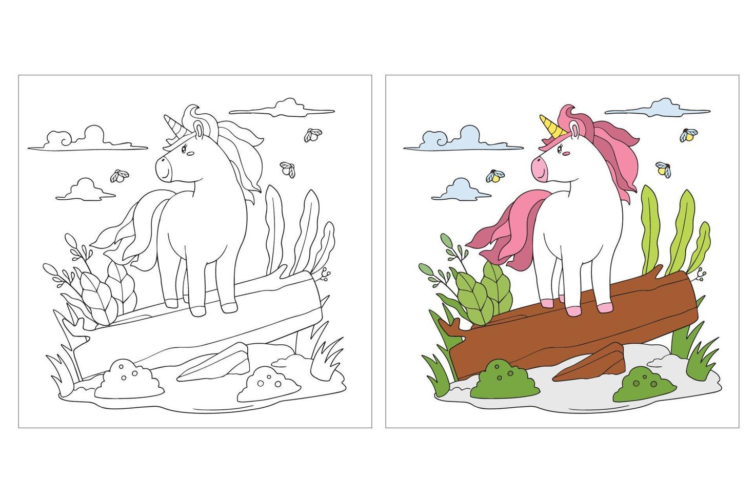 Hand drawn Unicorn Coloring page 10 vector