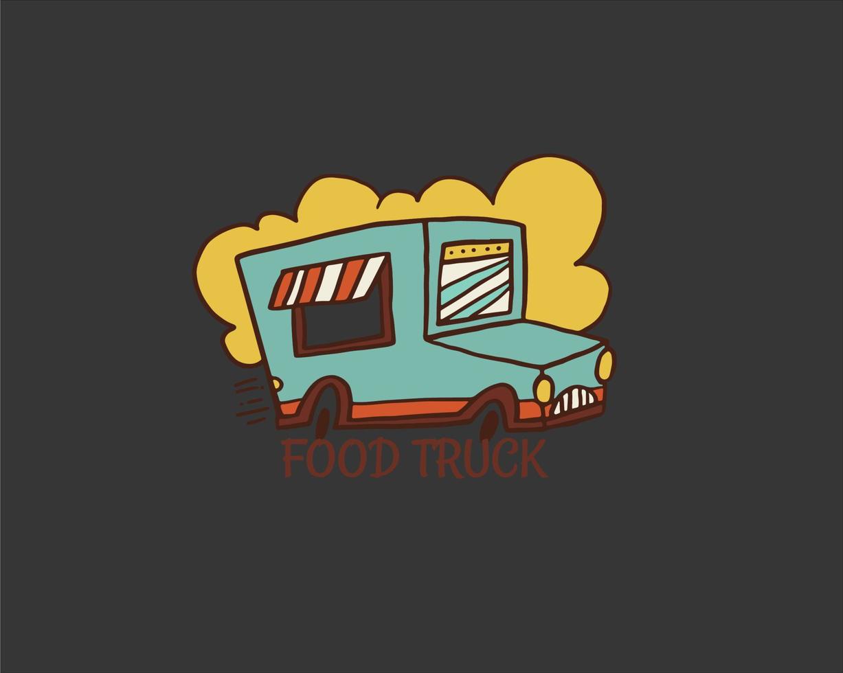 cartoon food truck logo design vector
