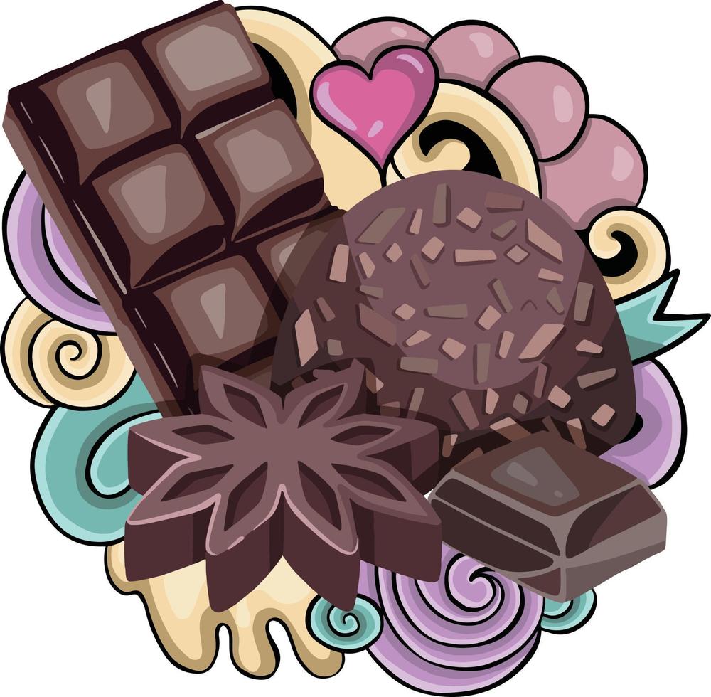 fondo de vacaciones de san valentín. corazón con lazo dorado y dulces de chocolate. elementos decorativos para el diseño de vacaciones. ilustración de alta calidad vector