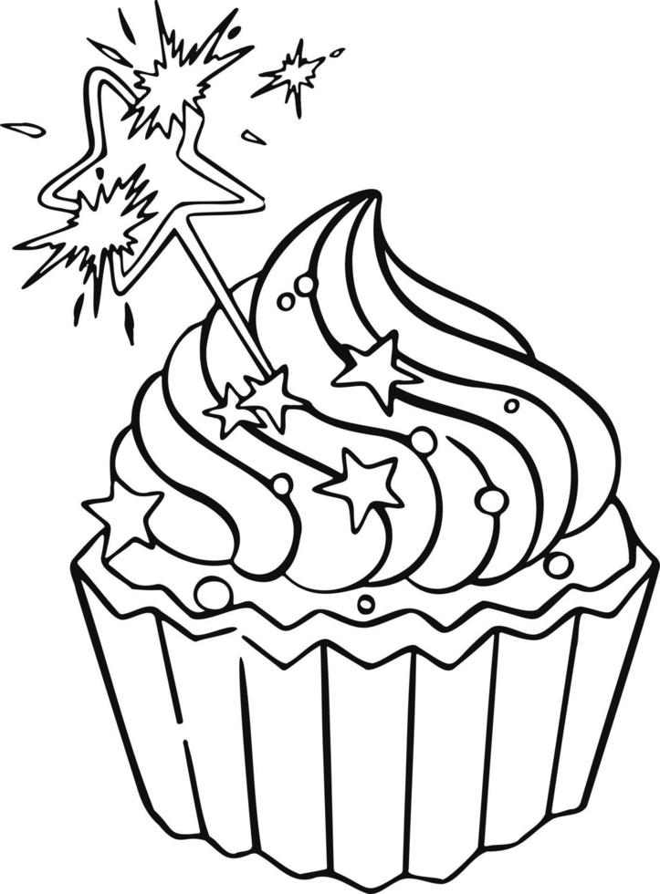 sweet cupcake bun, cake dessert, hand drawn illustration vector