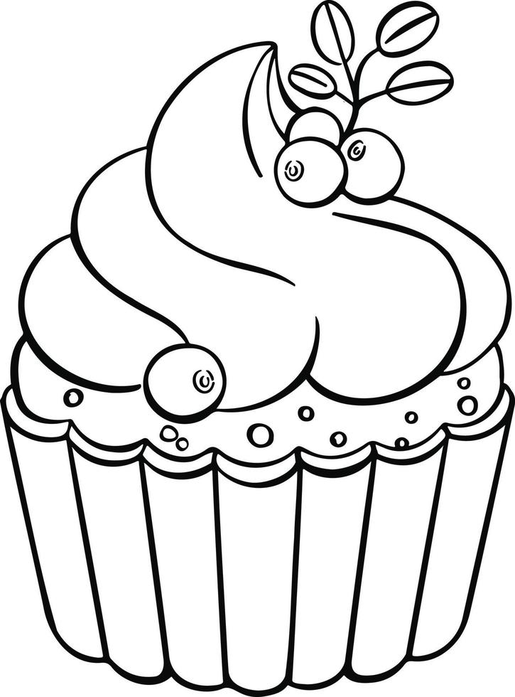 bollo de cupcake dulce, postre de pastel, ilustración dibujada a mano vector