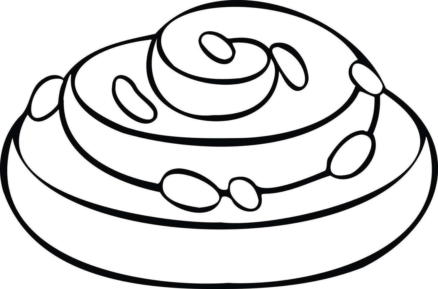 snail bun with almonds, cake dessert, hand-drawn illustration vector