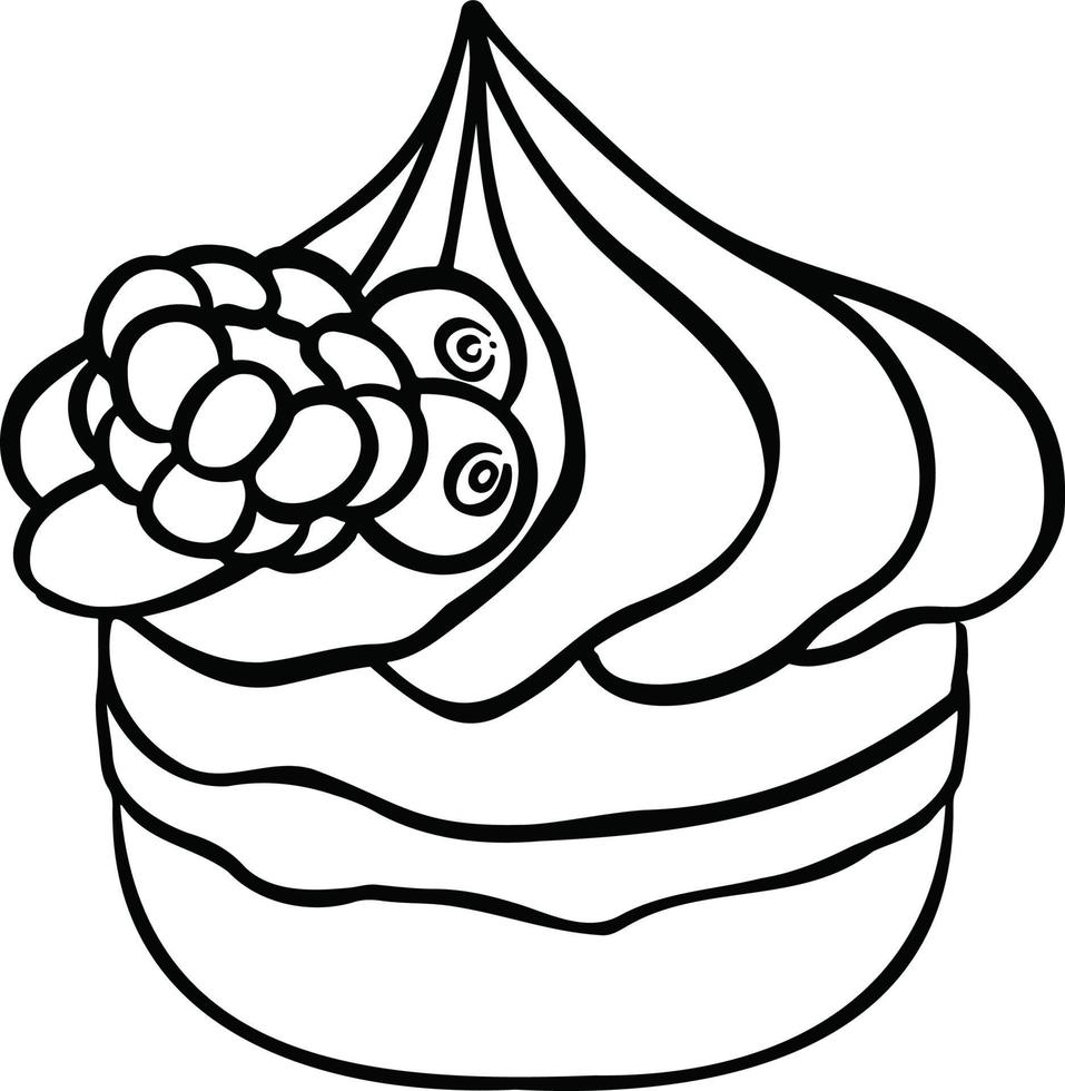 bollo de cupcake dulce, postre de pastel, ilustración dibujada a mano vector