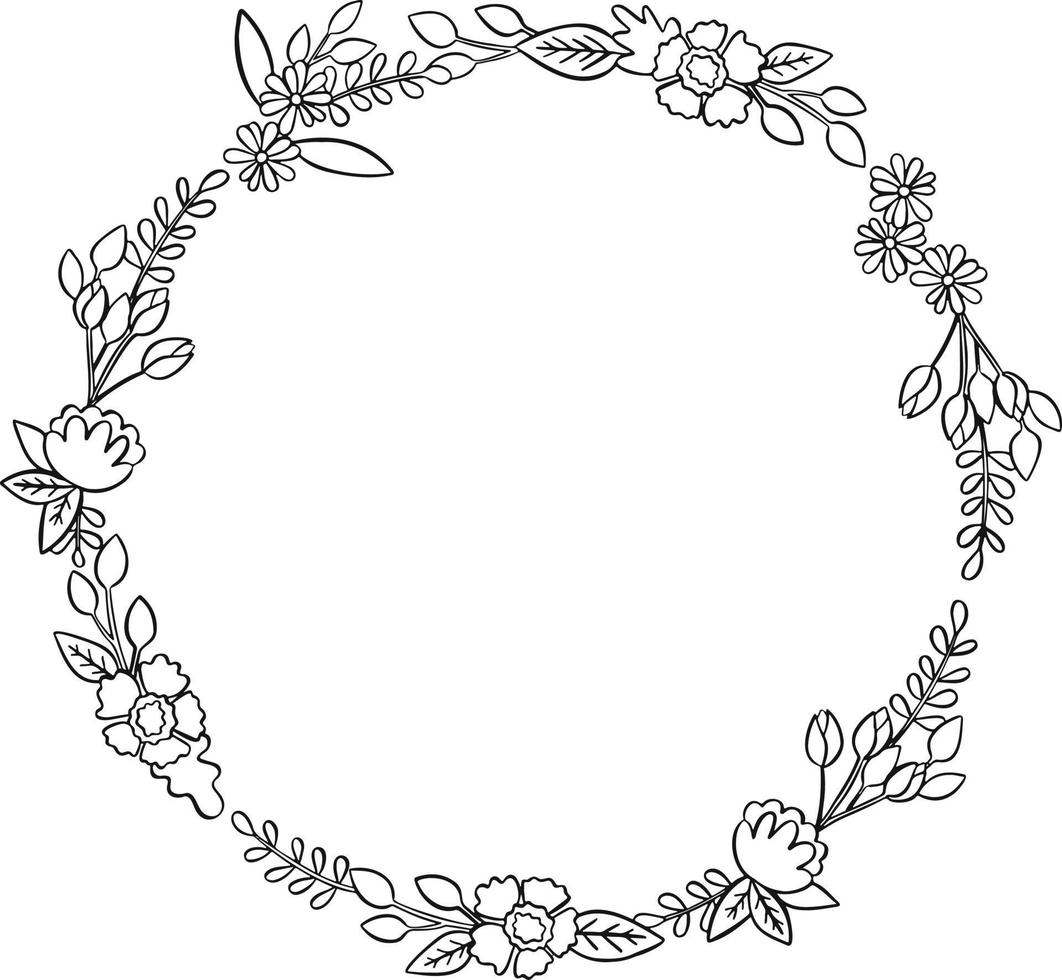 A wreath of plant elements. Frame for wedding invitations. Doodle style ...