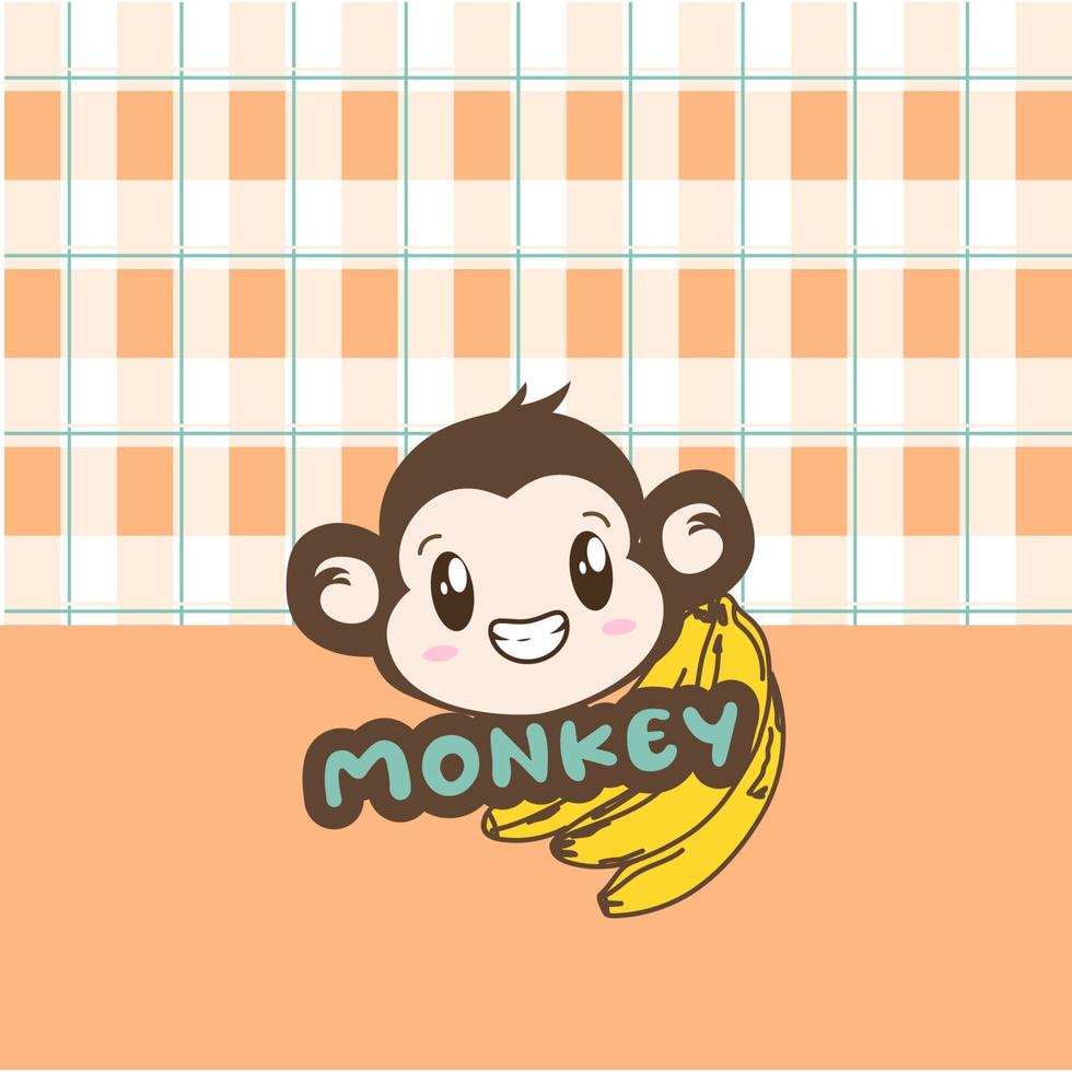 Monkey with orange plaid pattern vector background. Orange plaid on fabric pattern. Square pattern for cloth. Orange square background.