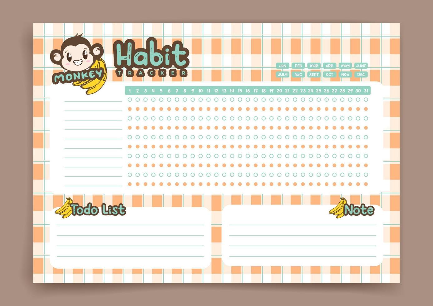 Cute habit tracker. Monthly planner. Monthly planner habit tracker blank template. Vector illustration. Minimal style. Clean style. Daily to do.