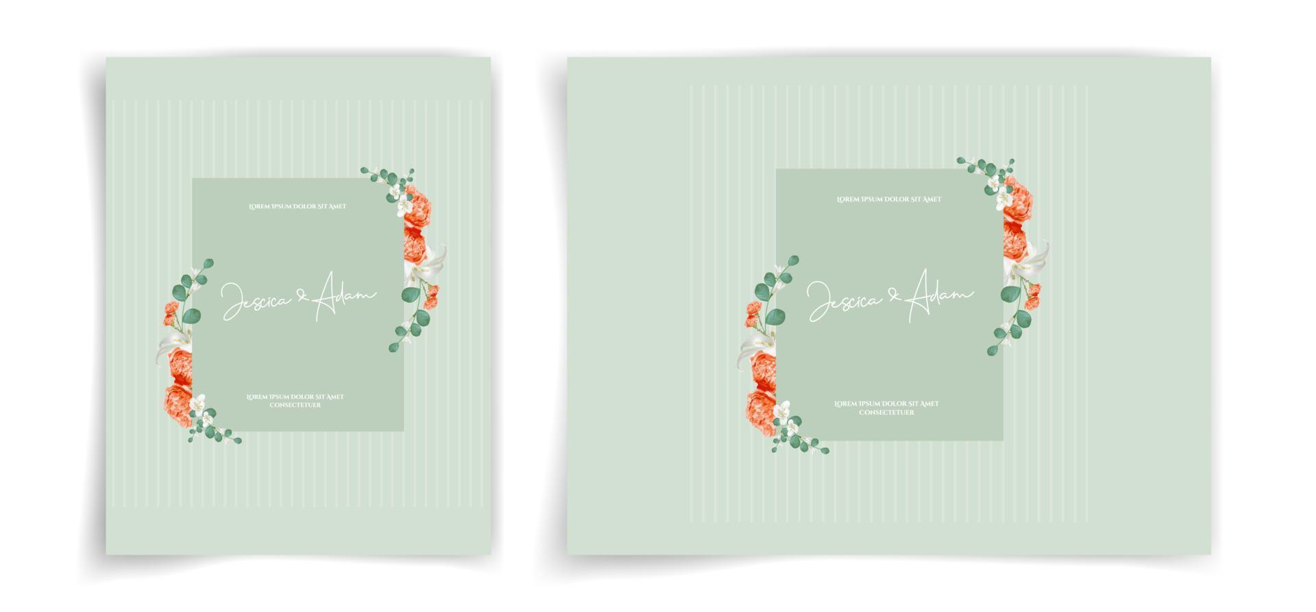 Floral wedding card or invitation card on green background elegant and luxury style. Feel fresh with natural theme. vector