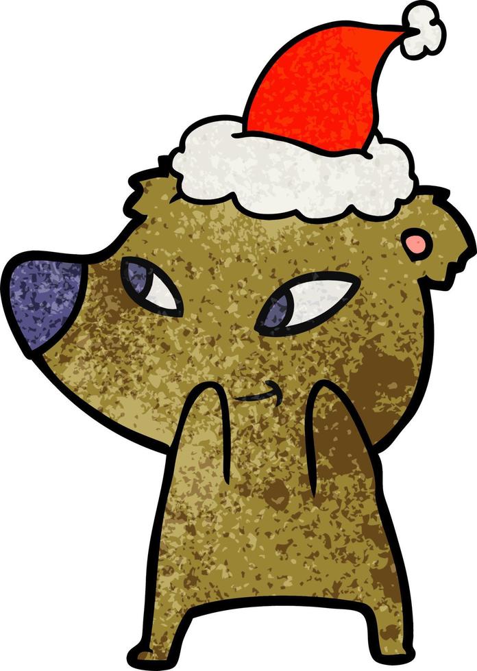 cute textured cartoon of a bear wearing santa hat vector