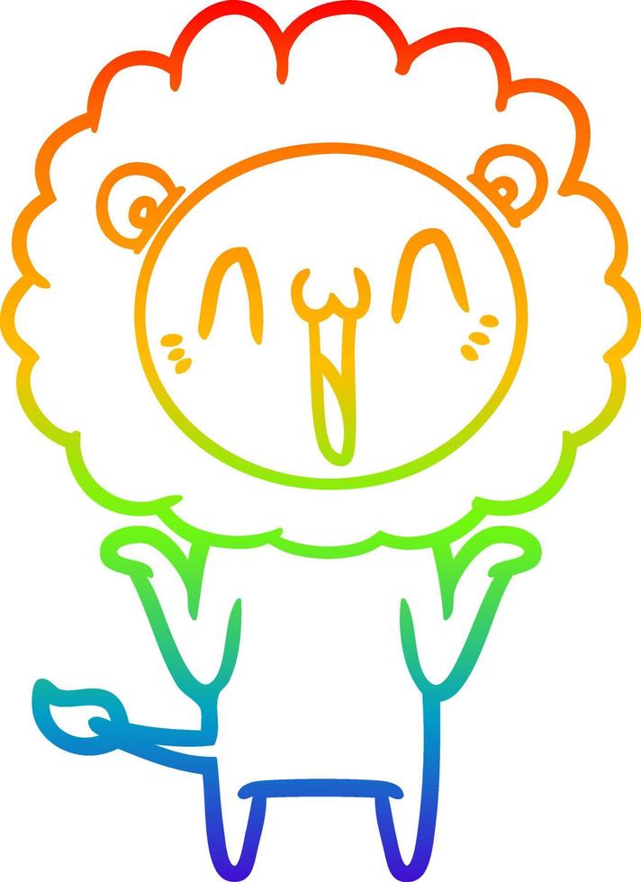 rainbow gradient line drawing happy cartoon lion vector