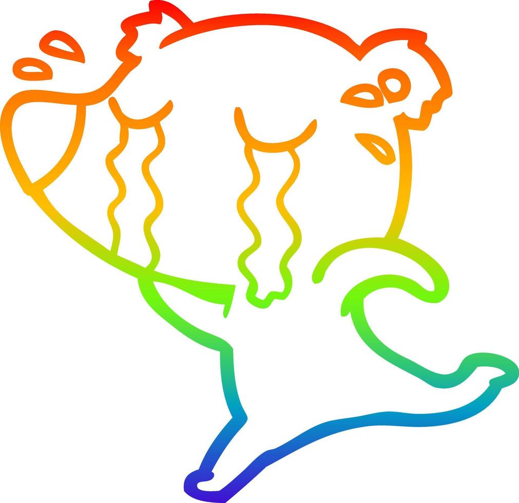 rainbow gradient line drawing cartoon crying bear vector