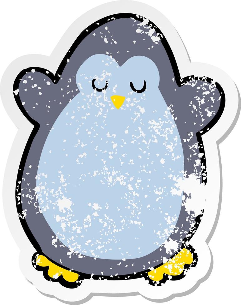distressed sticker of a cartoon penguin vector